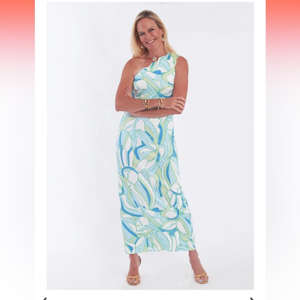 NEW CK BRADLEY mallorca side slit dress (long)in sea mist size Large, scalloping